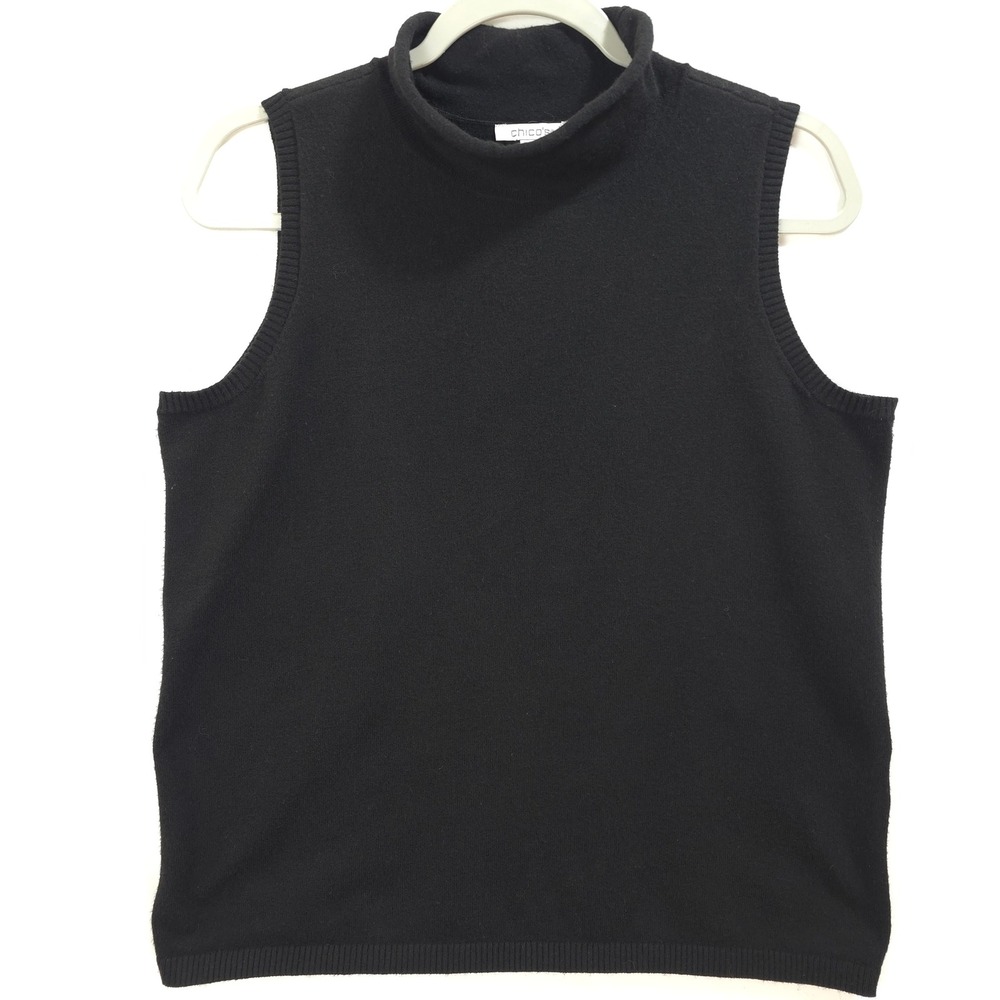 Chico's Sleeveless Sweater Mock Neck Cashmere Blend Black Women 1  M Chic Staple